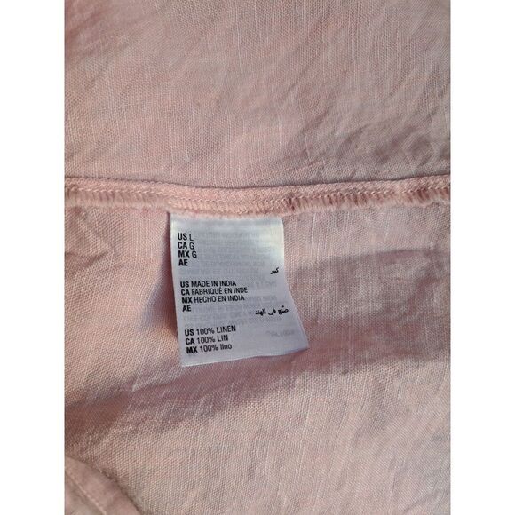 Charter Club Women Large Light Pink TAB SLEEVE 100% linen Shirt Top Shortsleeve - Picture 8 of 8